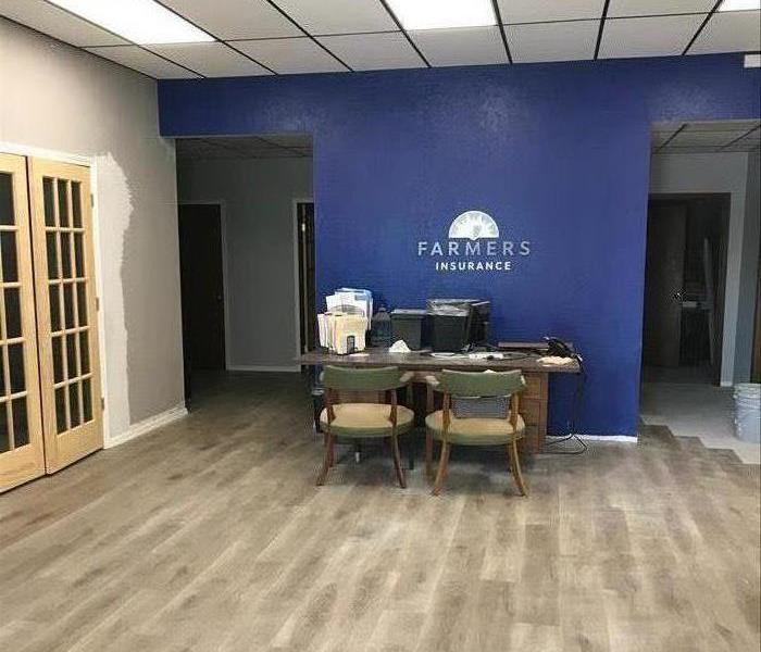 blue wall gray flooring